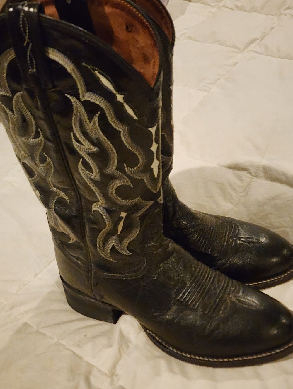 Mens Black Tony Lama Exotic Smooth Ostrich Tall Western Boots 7½D